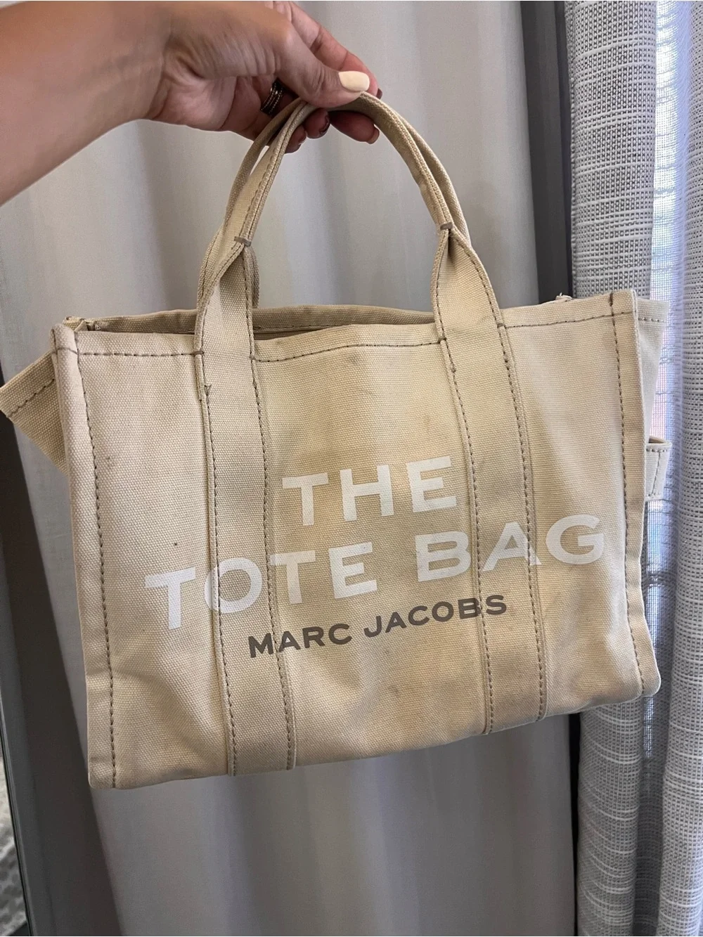 Marc Jacobs Men’s Beige Canvas Tote Bag with Black Strap